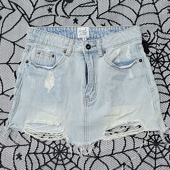 Raise by Wild Light Blue Jean Denim Distressed Skirt Juniors Size 6 - Picture 1 of 7